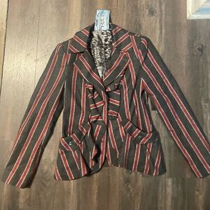 L.A.M.B Striped Wool Grey Red Blazer sz 4 Gwen Stefani